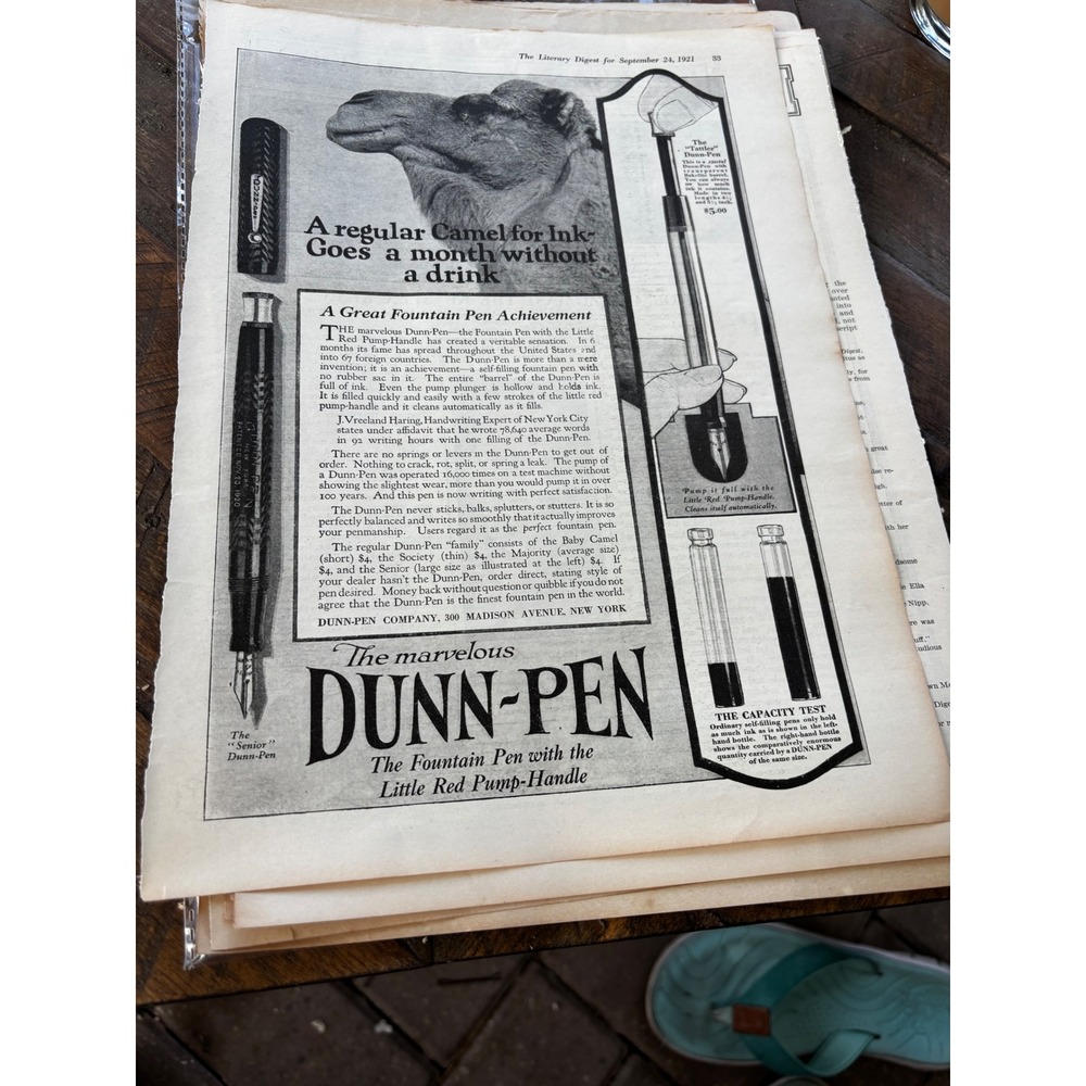 Vintage The Literary Digest 1921 Dunn-Pen Ad Ephemera History